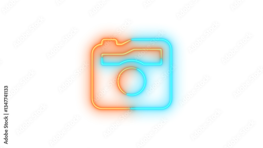 Neon camera retro icon brown cyan color glowing with transparent background Neon camera retro icon brown cyan color glowing with transparent background