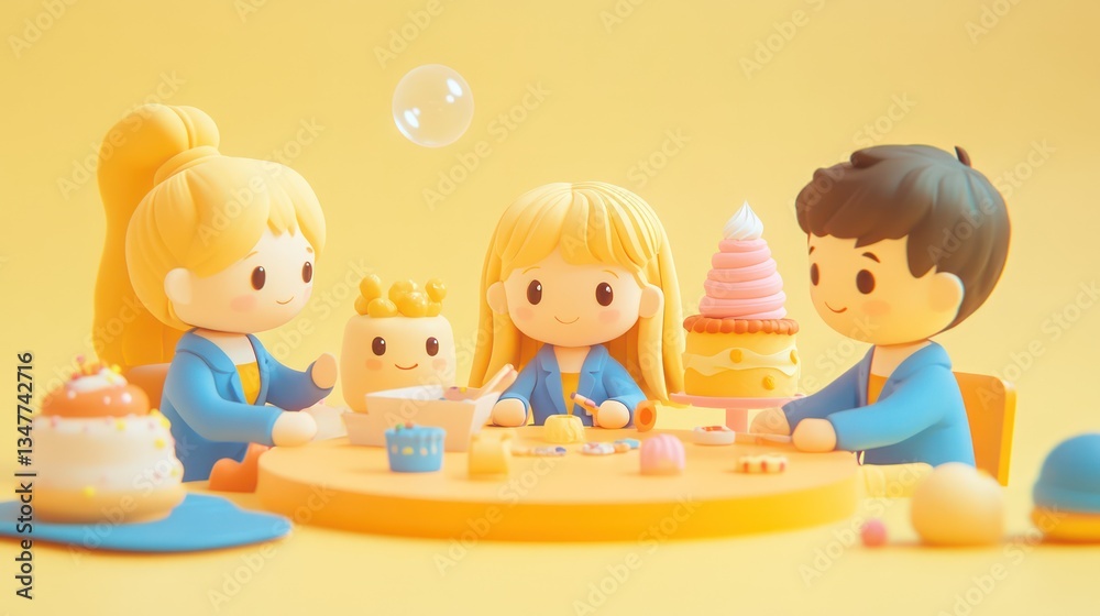 Happy family enjoys birthday tea party Happy family enjoys birthday tea party