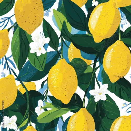 Ilustración de limones con hojas y flores