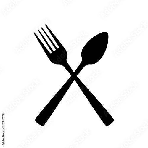 Fork and spoon crossed icon in black silhouette style