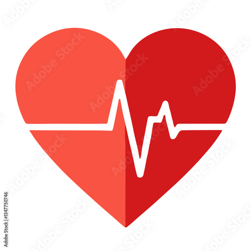 Heart with ECG line icon in flat style