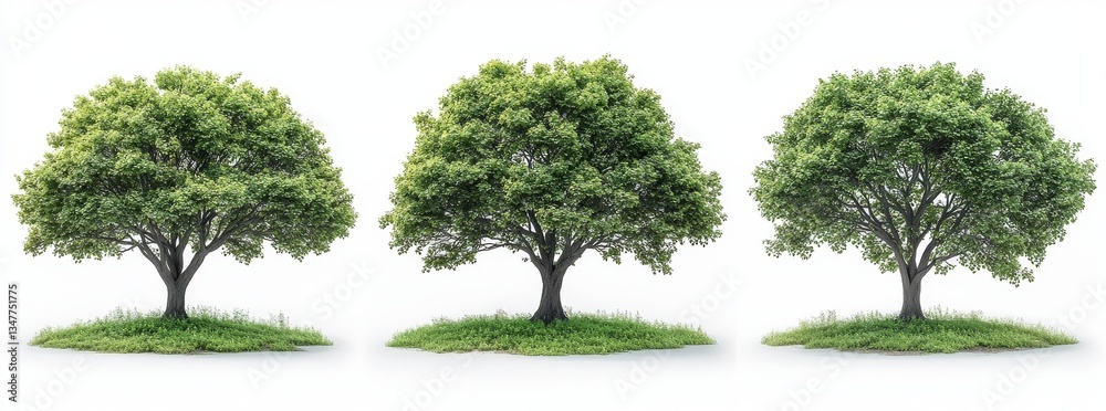 Obraz premium The jungle rain forest is represented by a set of 3D rendered PNG images of tree shapes cutouts