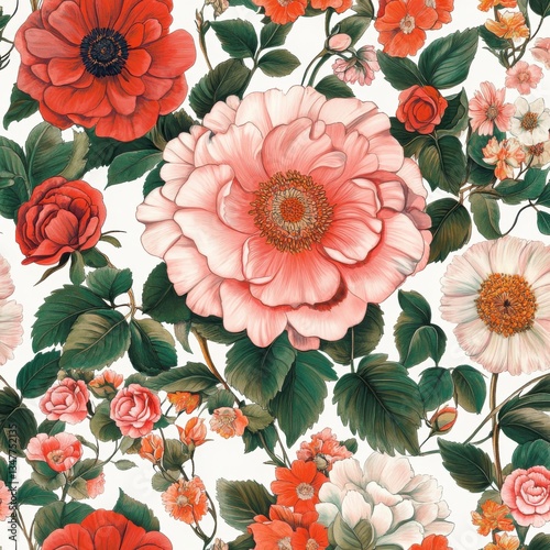 Fondo floral colorido con flores y hojas