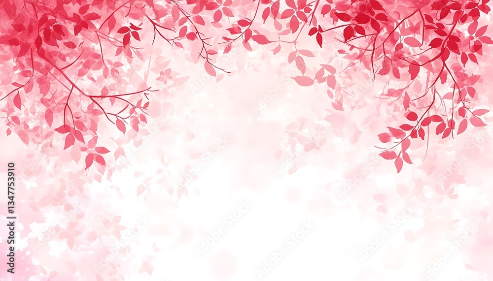 Red leaves on tree branch, white background for design Red leaves on tree branch, white background for design