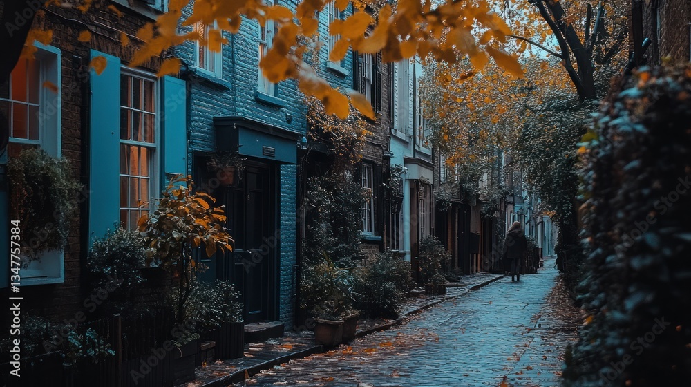 Fototapeta premium Autumnal Alleyway: A Serene London Lane