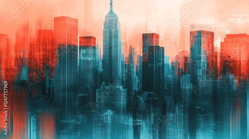 New york city skyline rendered with abstract color filtering