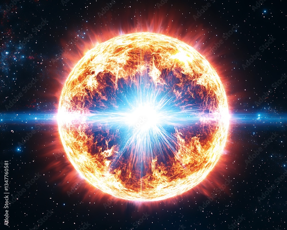 Obraz premium Solar flare explodes in deep space, energy background