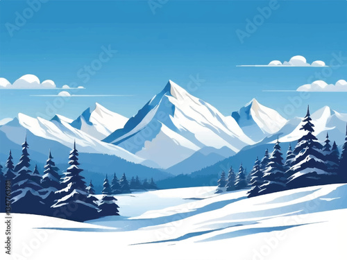 Mountains landscape. Mountains covered with snow. Vector illustration.
