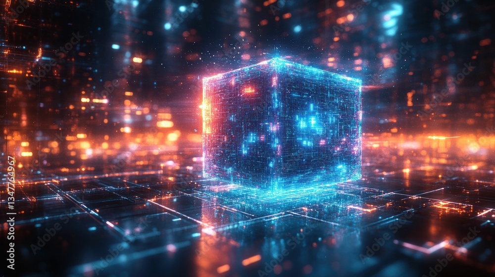 Fototapeta premium Glowing cube data structure digital art