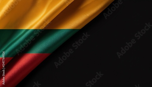 Lithuanian flag with yellow, green, red stripes on black background