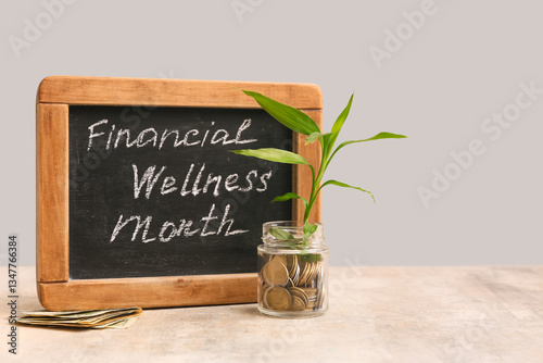 Jar with plant, money and c...