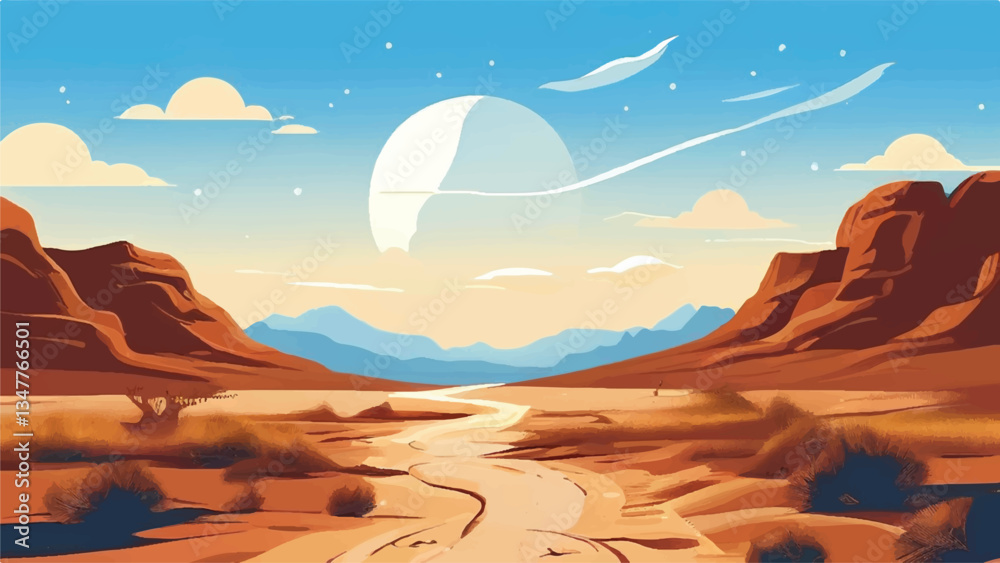 Naklejka premium Desert Landscape. Scorching Summer Day in a Desert Landscape. Vector illustration.
