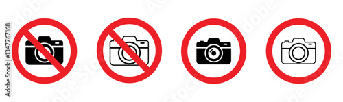 A Photo forbidden warning sign. No camera symbol. Vector illustration.
