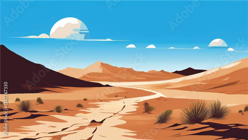 Desert Landscape. Scorching Summer Day in a Desert Landscape. Vector illustration.