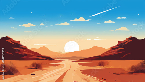 Desert Landscape. Scorching Summer Day in a Desert Landscape. Vector illustration.
