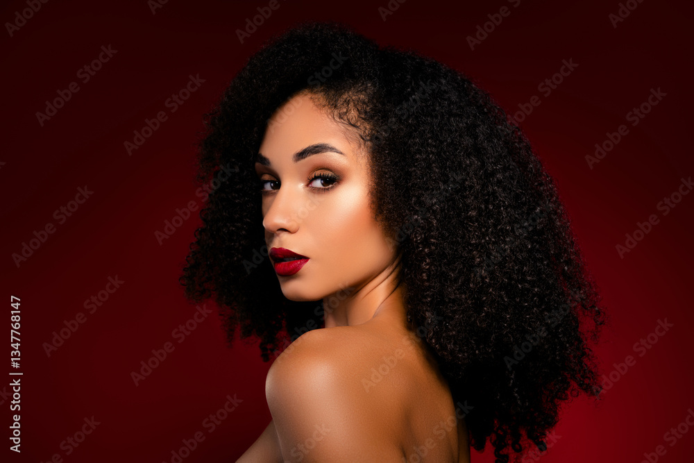 Portrait of classy rich girl with curly wavy haircut looking feel flirting tender Portrait of classy rich girl with curly wavy haircut looking feel flirting tender