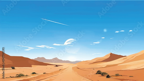 Desert Landscape. Scorching Summer Day in a Desert Landscape. Vector illustration.