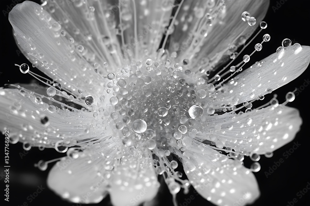 Fototapeta premium Grab the mystic charm of a stunning meadow laced with wild blooms, freezing sheer dewdrops on petals in dawn’s soft glow.