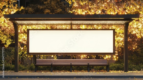 Autumnal Bus Stop with Blank Billboard Advertisement