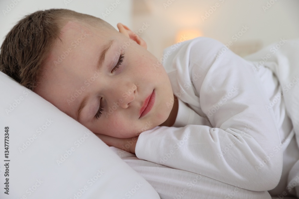 Bedtime. Cute boy sleeping in comfortable bed Bedtime. Cute boy sleeping in comfortable bed