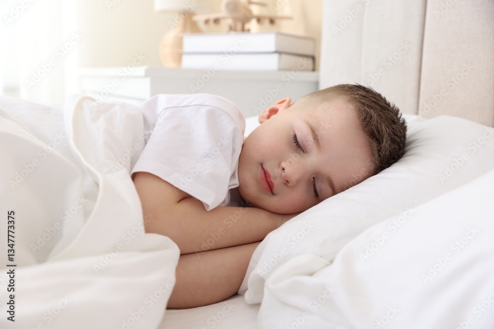 Bedtime. Cute boy sleeping in comfortable bed Bedtime. Cute boy sleeping in comfortable bed