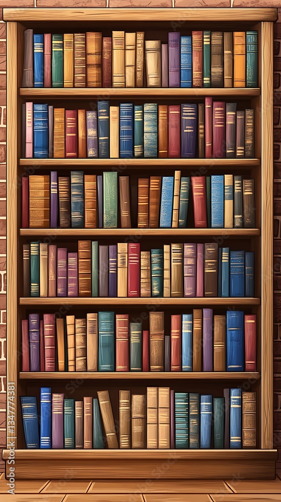 Bookshelf of Knowledge Rich Volumes Classic Literature Display Full of Colorful and Historical Narratives Bookshelf of Knowledge Rich Volumes Classic Literature Display Full of Colorful and Historical Narratives