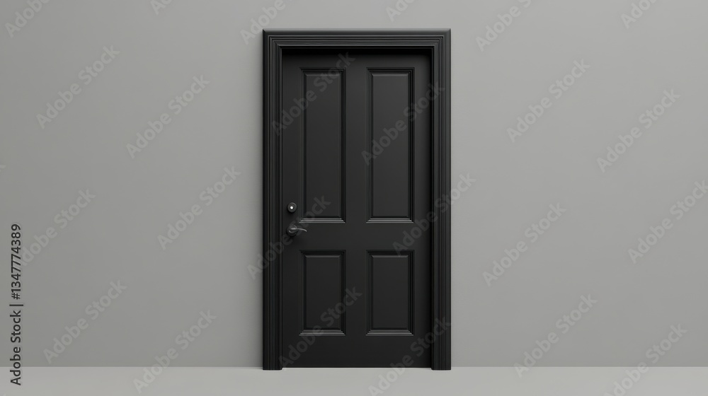 A high-resolution shot of a black door icon against a soft grey background, showcasing its sleek and modern design, creating a sharp focal point with its minimalist aesthetic A high-resolution shot of a black door icon against a soft grey background, showcasing its sleek and modern design, creating a sharp focal point with its minimalist aesthetic