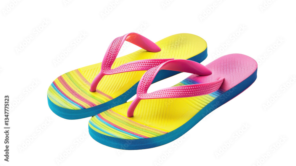 Colorful flip-flops isolated on transparent background representing summer vacation Colorful flip-flops isolated on transparent background representing summer vacation