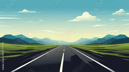 Highway landscape. Road view. Vector illustration.