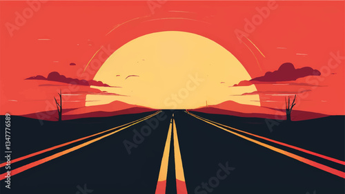 Highway landscape. Road view. Vector illustration.
