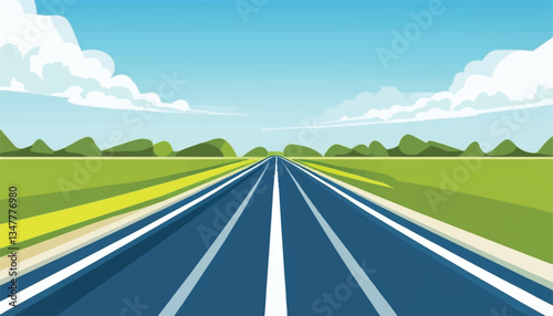 Highway landscape. Road view. Vector illustration.