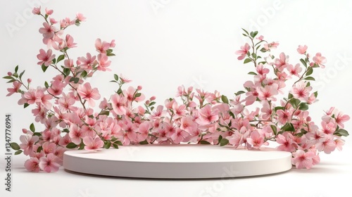 Wallpaper Mural Spring-themed 3d podium with floral and leaf design in minimalist style on white background Torontodigital.ca