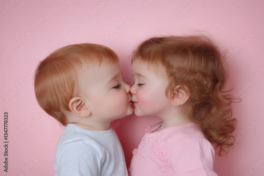 Sweet toddler interaction expressing love and innocence Sweet toddler interaction expressing love and innocence