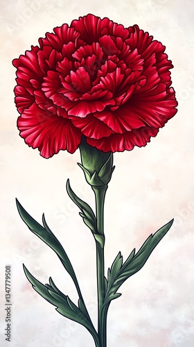 Dramatic Red Carnation Flower Isolated on White Background a Symbol of Love and Remembrance Art