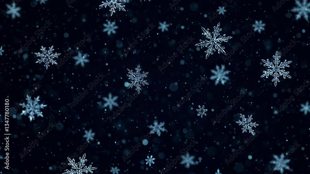 Falling Snowflakes Animation 4K video. Dark Blue Winter Background - Fondo de copos de nieve cayendo video