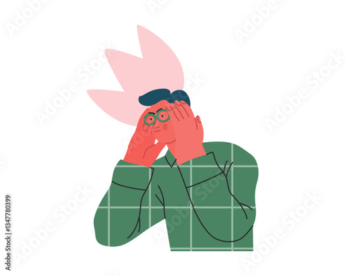 Thinking people, modern flat vector concept illustration- man standing thoughtfully, looking sideways, bubble near his head Metaphor for reflection, analysis, introspection, contemplation, deep