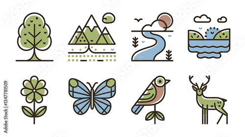 Simple line art of nature icons.

