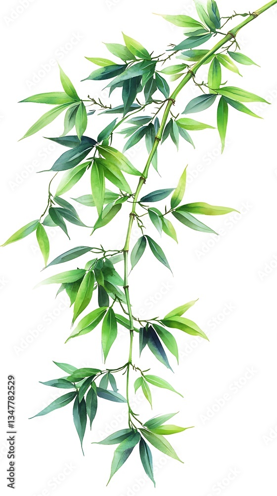 Naklejka premium Elegant Watercolor Painting of Bamboo Branch