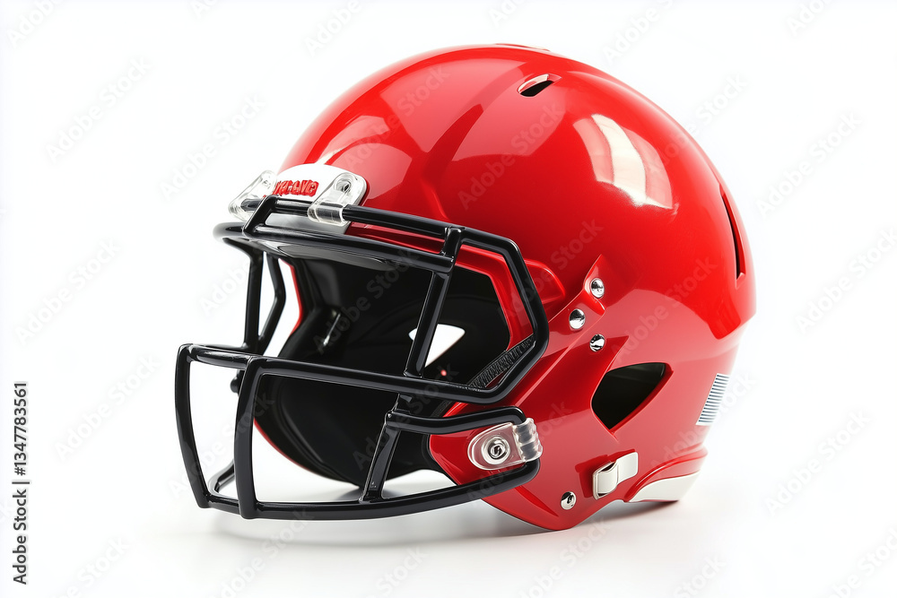 Fototapeta premium Shiny red American football helmet isolated on a plain background