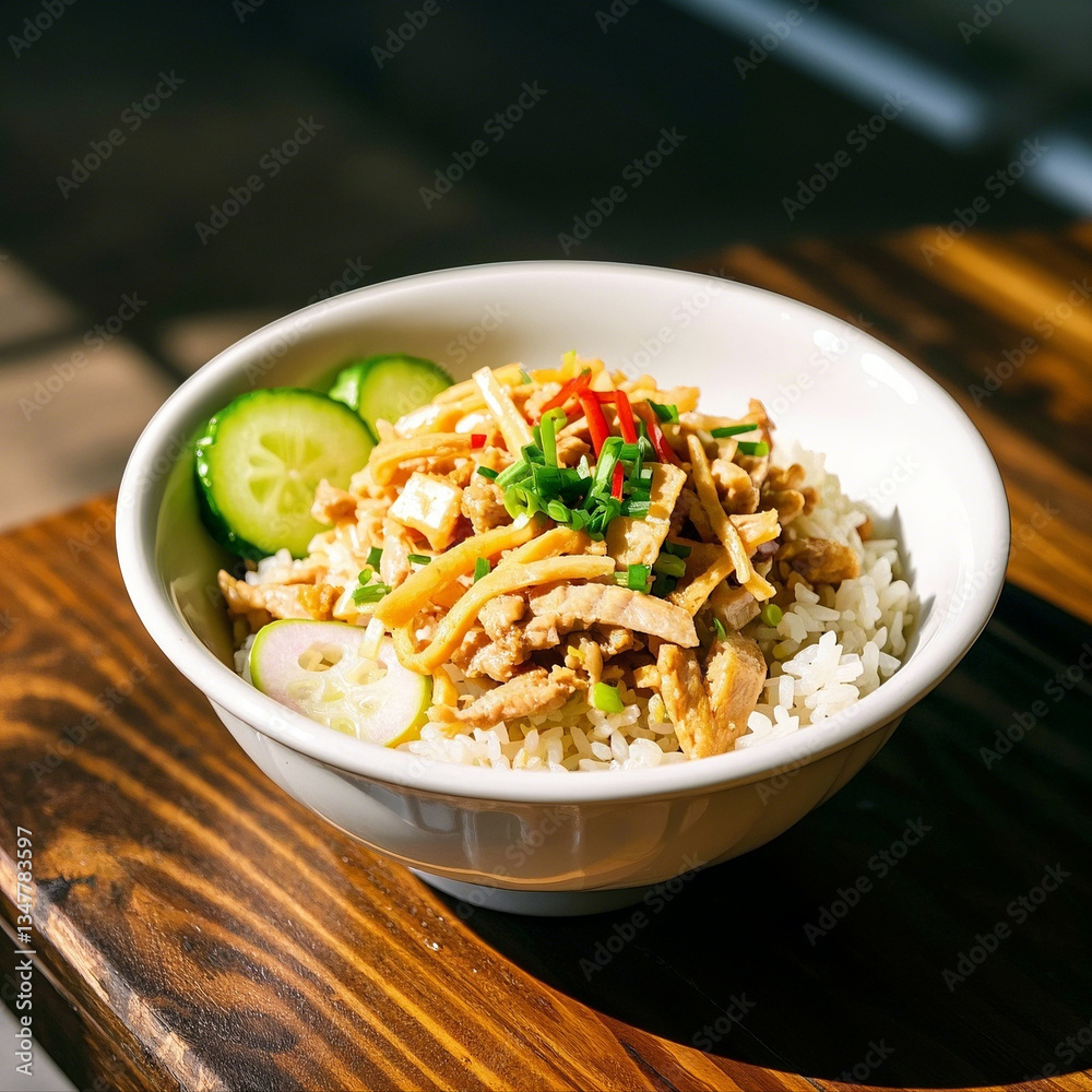 Traditional Chinese Shredded Chicken Rice Bowl - Authentic Asian Cuisine Traditional Chinese Shredded Chicken Rice Bowl - Authentic Asian Cuisine