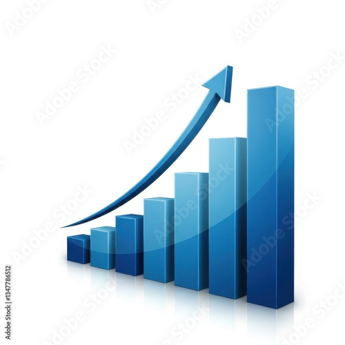 Free Download 3D bar graph with ascending blue columns and upward arrow representing financial growth on a white background - GFXLoad