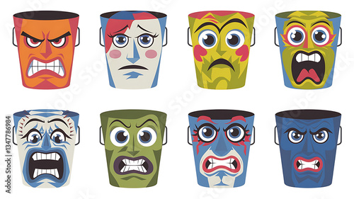 Wallpaper Mural Cute cartoonish buckets with various monster faces Torontodigital.ca