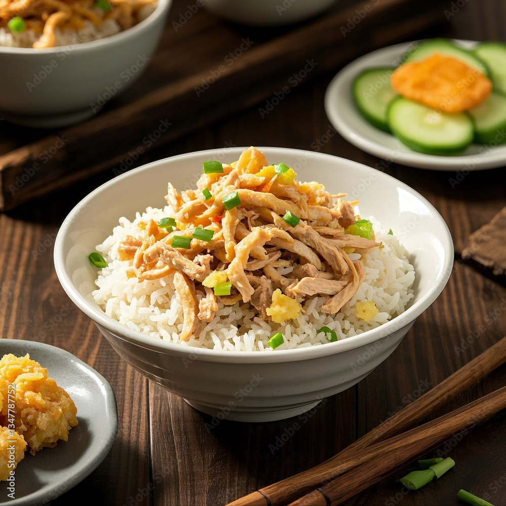 Traditional Chinese Shredded Chicken Rice Bowl - Authentic Asian Cuisine Traditional Chinese Shredded Chicken Rice Bowl - Authentic Asian Cuisine