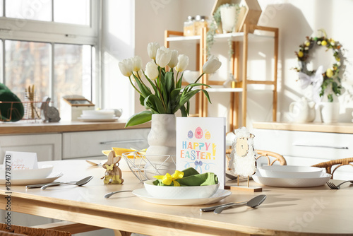 Wallpaper Mural Easter table setting with tulips and card in kitchen Torontodigital.ca