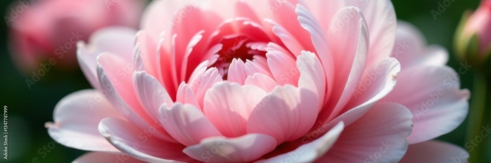 Close-up of full bloom ranunculus with soft pink and white hues, revealing intricate texture and layered petals , flowers, texture Close-up of full bloom ranunculus with soft pink and white hues, revealing intricate texture and layered petals , flowers, texture