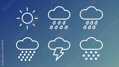 Weather icons: sun rain clouds snow thunder