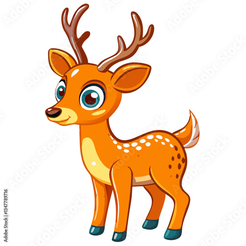 a cute cartoon deer with brown antlers and white spots