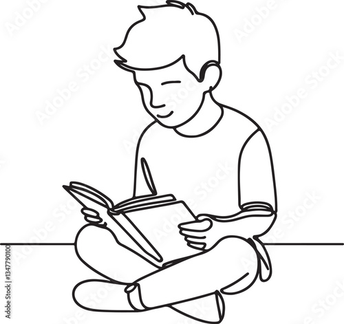 Educational Concept – Boy Reading Line Art