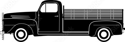Silhouette of a stake body truck. Side view of a flatbed transport truck. Vector