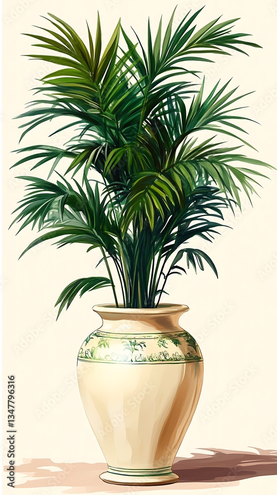Obraz premium Lush Tropical Palm in Elegant Ceramic Pot